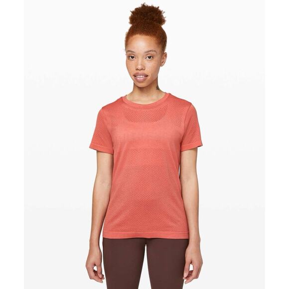 Lululemon Breeze By Rustic Coral Mesh Graphic Short Sleeve Top - Picture 1 of 6